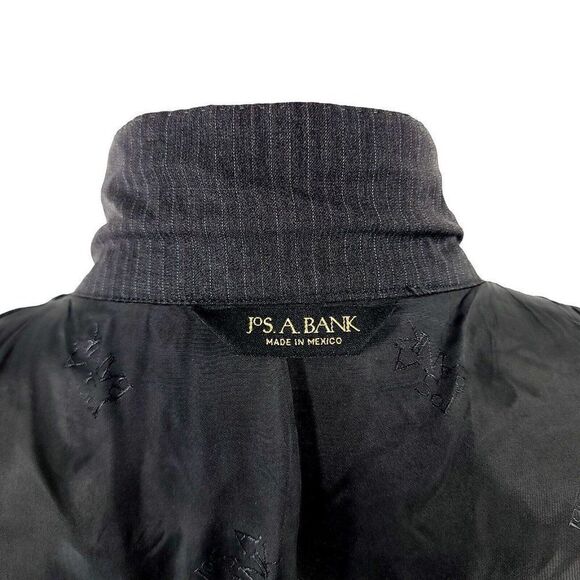 Jos A Bank Signature Gold Wool 2 Button Suit Jacket 46R Gray W Blue Gray Striped - Picture 11 of 12